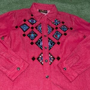Bob Mackie Embroidered Denim button Shirt